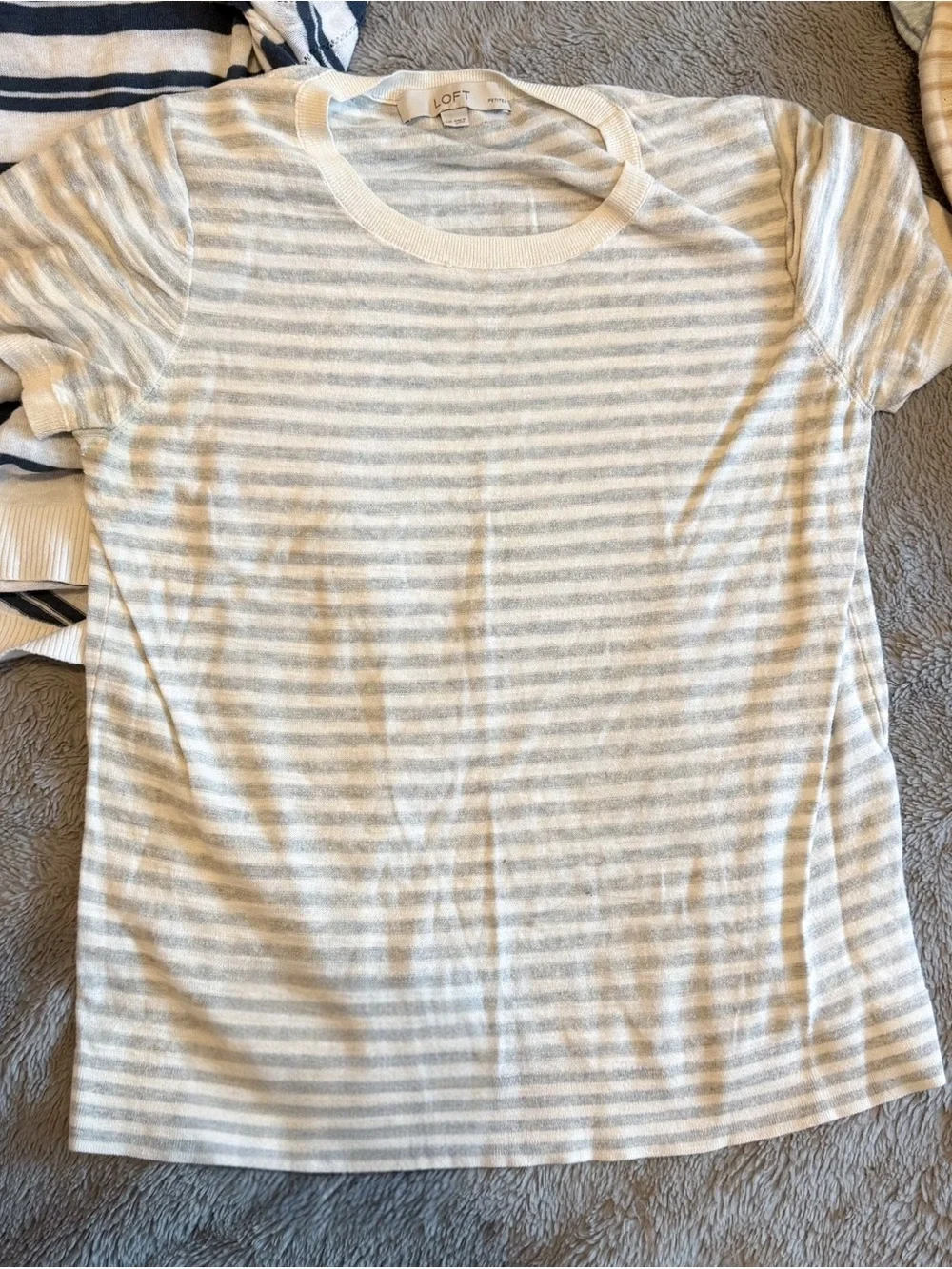 LOFT Lot of 5 Striped Pattern Tops Womens Medium Shirt Set 100% Cotton Knit Mix - Picture 3 of 11